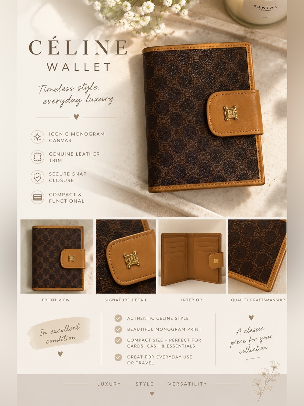 Vintage CÉLINE Macadam Triomphe Kiss-Lock Wallet